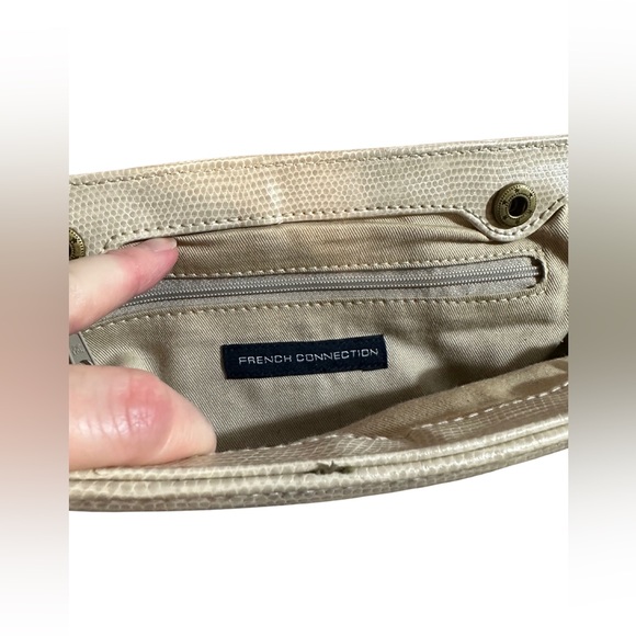French Connection faux snake skin clutch in cream, black and grey. - Picture 2 of 2